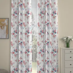 ROSARA HOME White & Red Set of 2 Floral Long Door Curtain-image-80