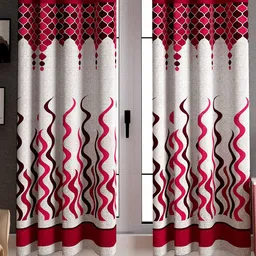 LA VERNE Maroon & White 2 Pieces Abstract Door Curtains-image-85