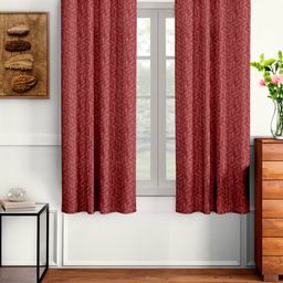 Cortina Maroon Set of 2 Floral Window Curtain-47