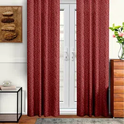 Cortina Set Of 2 Maroon Floral Printed Long Door Curtains-19