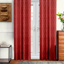 Cortina Set of 2 Red Embossed Abstract Print Polyester Long Door Curtains-14