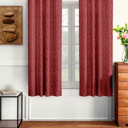 Cortina Maroon Set of 2 Floral Window Curtain-55