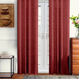 Cortina Maroon Set of 2 Floral Door Curtain-56