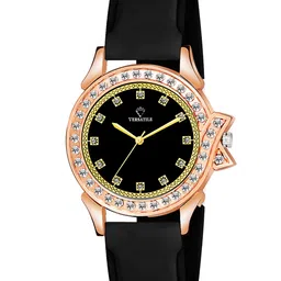Versatile Women Black Brass Embellished Dial & Black Wrap Around Straps Analogue Watch Black Rover-50