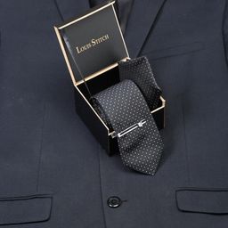 LOUIS STITCH Men Polka Black Italian Silk Necktie Accessory Gift Set-image-38