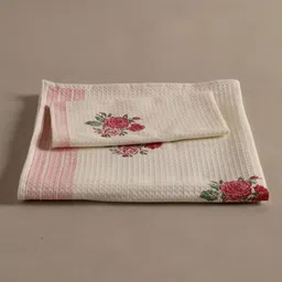 Peepul Tree Off White & Pink 2 Pieces Printed Cotton 300 GSM Towel Set-image-64