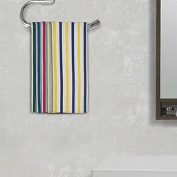 FABINALIV 5 Pcs White & Yellow Striped 350 GSM Cotton Hand Towels-4