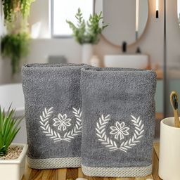 Aura Charcoal Grey 2 Pieces Printed 550 GSM Quick Dry Hand Towels-14
