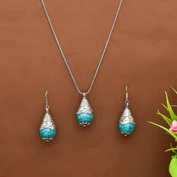 Silvermerc Designs Silver-Plated Turquoise-Studded Jewellery Set-20