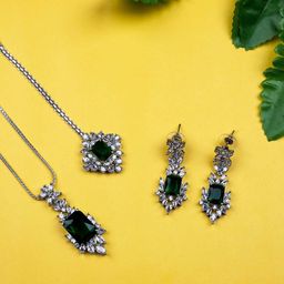 StileAdda Silver Plated AD Studded Leaf Pendant Set-image-32