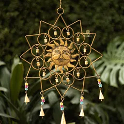 DULI Gold-Toned Sun Design Wall Hanging Windchimes-image-7