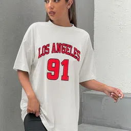 TRENDY RABBIT Women Typography Striped Mandarin Collar Extended Sleeves Applique T-shirt-image-62