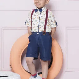 Aj DEZInES Boys Printed Cotton Shirt Bow Shorts With Cap Suspenders Clothing Set-picture-42