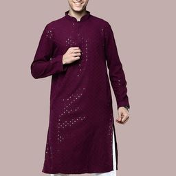BAESD Geometric Embroidered Mandarin Collar Sequins Straight Kurta-picture-27