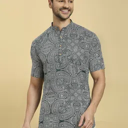 RAJUBHAI HARGOVINDAS Ethnic Motifs Printed Mandarin Collar Block Print Pure Cotton Kurta-image-68