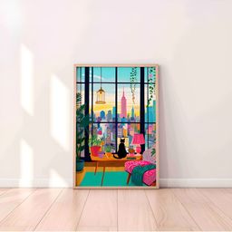 Aura Blue & Pink Floral and Botanical Wooden Wall Frame-78