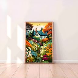 Aura Orange & Green Floral and Botanical Wooden Wall Frame-picture-2