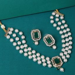 OOMPH Artificial Stones Studded & Pearls Beaded Jewellery Set-image-20