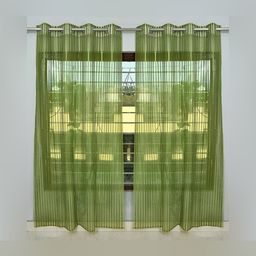 COMFY HOME Green 2 Pieces Striped Eyelet Curtains-58