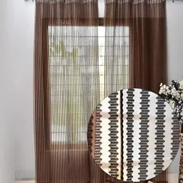 COMFY HOME Brown 2 Pieces Striped Eyelet Curtains-61