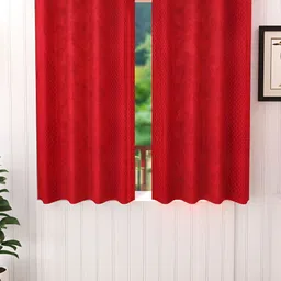 Stella Creations Red 2 Pieces Floral Embossed Room Darkening Window Curtains-image-75
