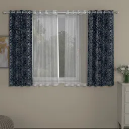 ROSARA HOME Navy Blue & White Set of 4 Printed Window Curtain-5
