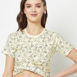 Crimsoune Club Abstract Printed Cotton Twisted Crop Top-image-61