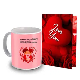 ME & YOU 2-Pcs Red & Pink Printed Coffee Mug & Greeting Card Valentine Gift Sets-0