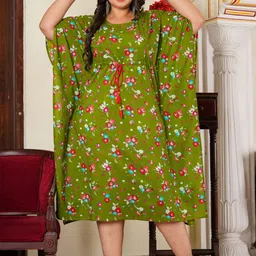 YASH GALLERY Floral Printed Flared Sleeves Cotton Kaftan Midi Dress-image-84