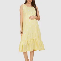 Mom For Sure by Ketki Dalal Polka Dots Printed Maternity A-Line Midi Dress-image-16