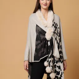 Mafadeny Geometric Printed V-Neck Long Sleeves Longline Poncho Sweater-picture-6
