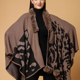 Mafadeny Abstract Printed V-Neck Longline Poncho-23