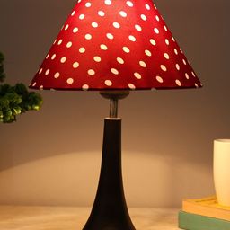 Homesake Red & Black Matte Finish Table Lamp With Polka Dot Printed Lampshade-29