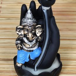 eCraftIndia Black & Blue Lord Ganesha Idol with Smoke Backflow Cone Incense Holder-14
