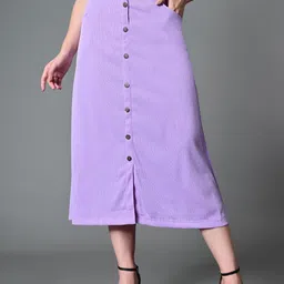 The Roadster Lifestyle Co Ribbed Midi A-Line Skirts-image-97