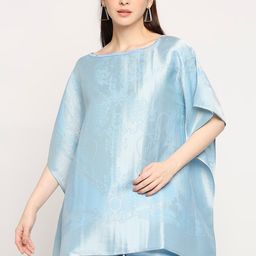 Cloth Haus India Blue Batwing Sleeve Ethnic Cotton Kaftan Longline Top-picture-19