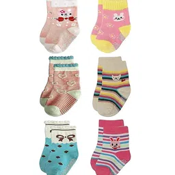 FOOTPRINTS Infants Pack Of 6 Assorted Cotton Ankle Length Socks-image-64