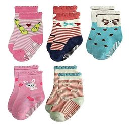FOOTPRINTS Infants Pack of 5 Assorted Cotton Anti-Skid Ankle-Length Socks-13
