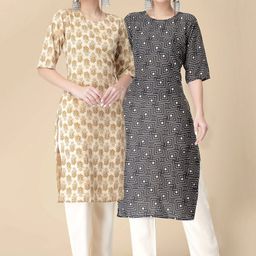 KALINI Pack of 2 Geometric Printed Crepe Kurta-picture-42