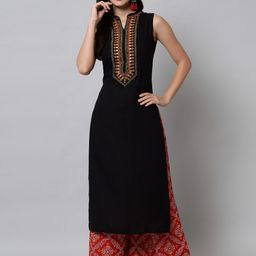 KALINI Floral Embroidered Mirror Work Mandarin Collar Straight Kurta-picture-16