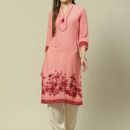 Rangriti Floral Printed Mandarin Collar Straight Kurta-31