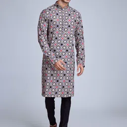 SHUBHVASTRA Geometric Printed Mandarin Collar Straight Kurta-11