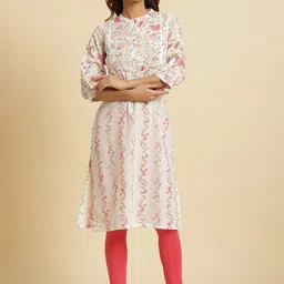 W Floral Printed Cuffed Sleeves Cotton Regular Kurta-image-34