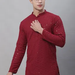 SOJANYA Ethnic Motifs Embroidered Sequinned Pure Cotton Kurta-picture-14