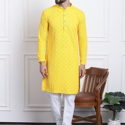SOJANYA Ethnic Motif Embroidered Sequinned Pure Cotton Kurta with Churidar-image-0