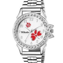 Mikado Women Silver-Toned Brass Embellished Dial & Silver Toned Stainless Steel Bracelet Style Straps Watch-12