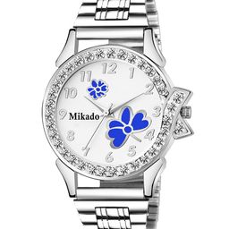 Mikado Women White Brass Dial & Silver Toned Analogue Watch-Blue Flower-Multi-Color-19