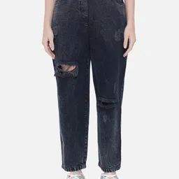 Orchid Blues Women Black Mom Fit High-Rise Highly Distresses Jeans-image-62