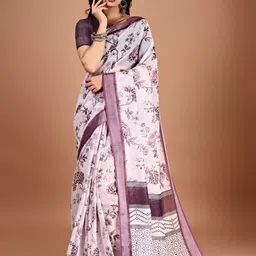 BAPS Floral Printed Zari Saree-image-40