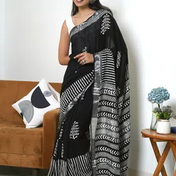 TEEJH Floral Zari Block Print Saree-1